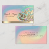 ロータス金ゴールドストライプホログラフィックインクカラフルヨガ 名刺 (正面/裏面)