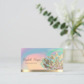 ロータス金ゴールドストライプホログラフィックインクカラフルヨガ 名刺 (スタンド正面)