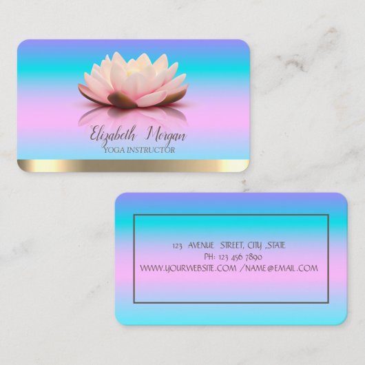 ロータス金ゴールドストライプヨガホログラフィグラデーションック 名刺 (正面/裏面)