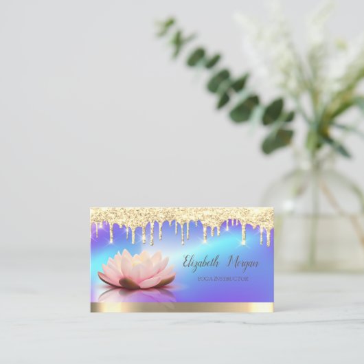 ロータス金ゴールドドリップ、ホログラフィックヨガインストラクター 名刺 (スタンド正面)