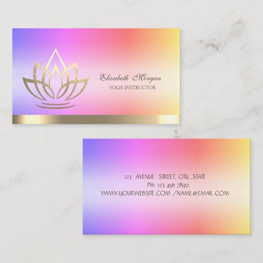 ロータス金ゴールドフラワーストライプヨガインストラクター 名刺 (正面/裏面)