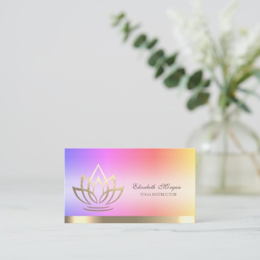 ロータス金ゴールドフラワーストライプヨガインストラクター 名刺 (スタンド正面)