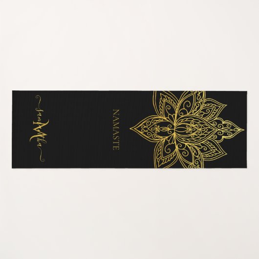 ロータス金ゴールドマンダラモノグラムエレガントブラック ヨガマット (正面(横))