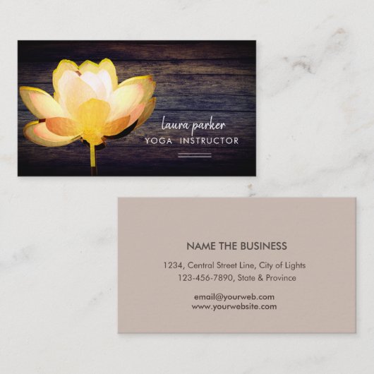 ロータス金ゴールドヨガインストラクター瞑想禅木材 名刺 (正面/裏面)