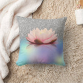 ロータス銀エレガントグリッター《写真》ぼけ味ホログラフィック クッション (ブランケット)