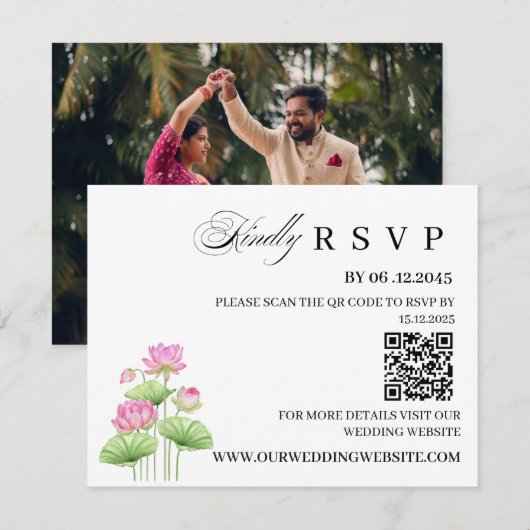 ロータス インドの結婚式 出席確認カード QRコード付き 出欠カード (正面/裏面)