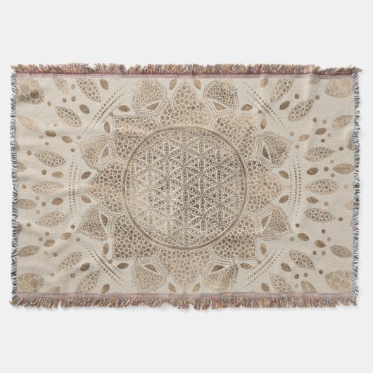 ロータス·ドット·アート·パステル·ゴールドの花 スローブランケット (正面)