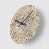 ロータス·ドット·アート·パステル·ゴールドの花 ラウンド壁時計 (傾斜)
