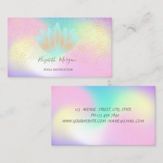 ロータス、金ゴールド紙吹雪ヨガインストラクターロータス 名刺 (正面/裏面)