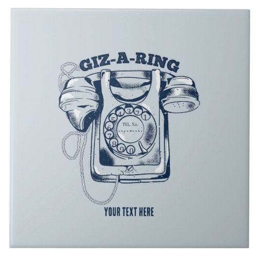 ロータリダイヤル電話（青） タイル (正面)