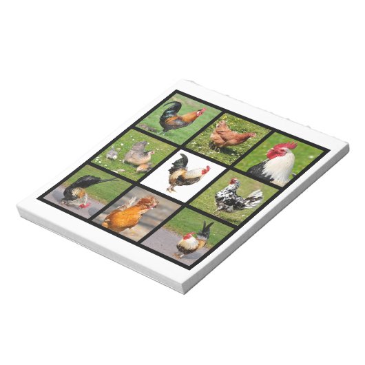 ローターと鶏のモザイク写真 ノートパッド (回転)