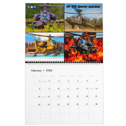 ローターに気をつけろ！ – 米国軍隊回転翼航空機モンタージュ カレンダー (2月 2026)