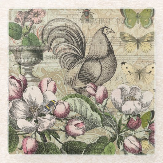 ローターガーデンフラワーバタフライアート ガラスコースター (正面)