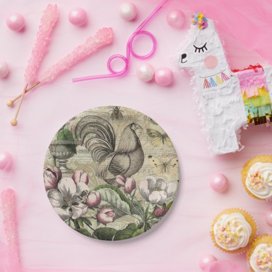 ローターガーデンフラワーバタフライアート ペーパープレート (パーティー)