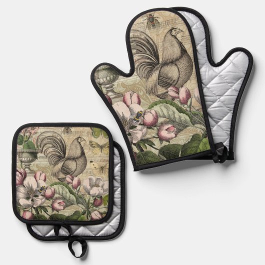 ローターガーデンフラワーバタフライアート 鍋つかみ&鍋敷きセット (正面/裏面)