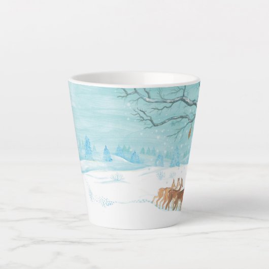 ローディア冬の雪の多い森林風景 カフェラテマグ (正面)