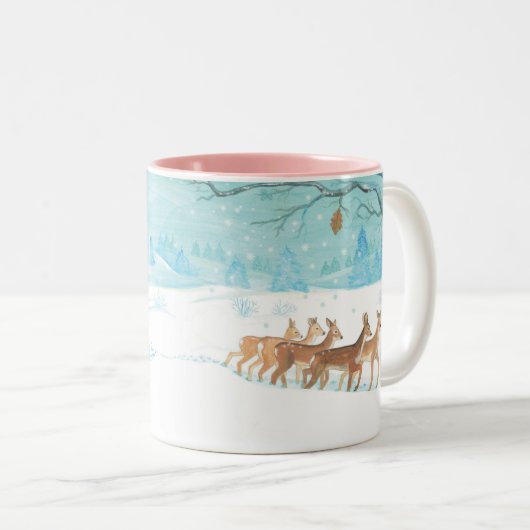 ローディア冬の雪の多い森林風景 ツートーンマグカップ (正面右)