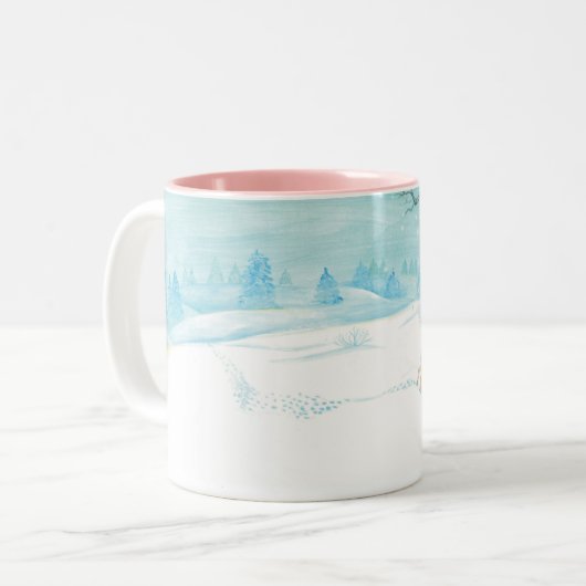 ローディア冬の雪の多い森林風景 ツートーンマグカップ (正面左)
