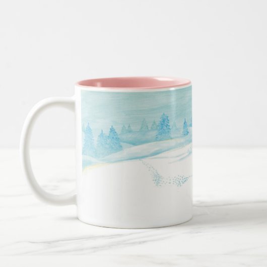 ローディア冬の雪の多い森林風景 ツートーンマグカップ (左)
