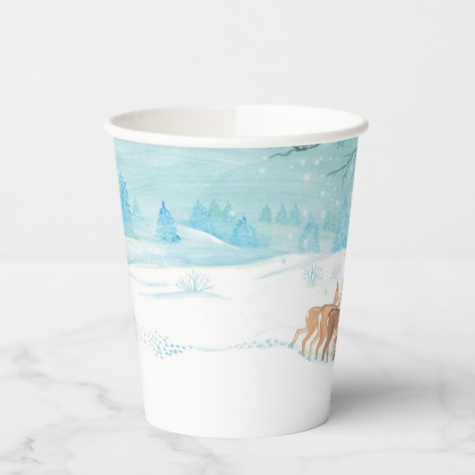 ローディア冬の雪の多い森林風景 紙コップ (左)