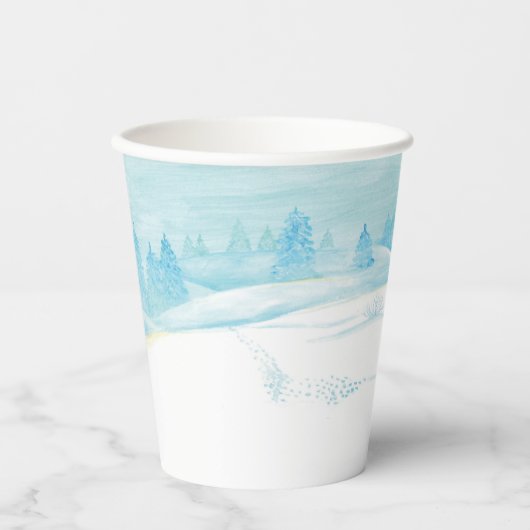 ローディア冬の雪の多い森林風景 紙コップ (正面)