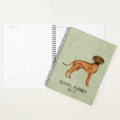 ローデシアンのリッジバックかわいい茶色の犬と文字グリーン プランナー手帳 (ディスプレー)