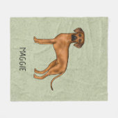 ローデシアンのリッジバックかわいい茶色の犬の名前グリーン フリースブランケット (正面(横))