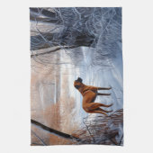 ローデシアンのリッジバックそれを雪のクリスマスに キッチンタオル (縦)