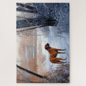 ローデシアンのリッジバックそれを雪のクリスマスに ジグソーパズル (縦)