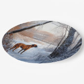 ローデシアンのリッジバックそれを雪のクリスマスに ペーパープレート (アングル)