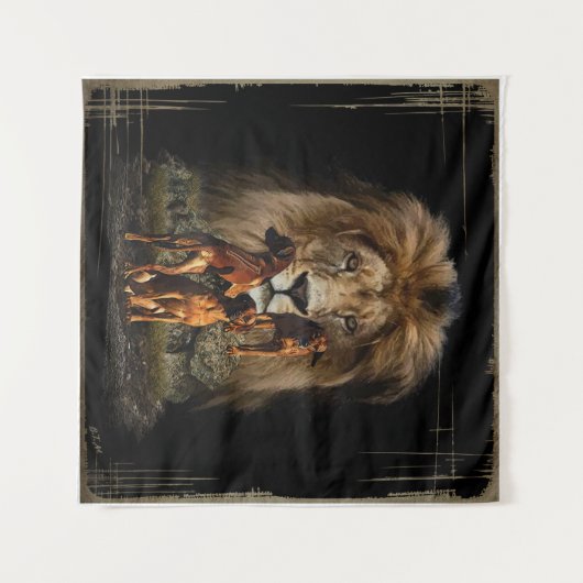 ローデシアンのリッジバックとライオンのタペストリー タペストリー (正面(横))