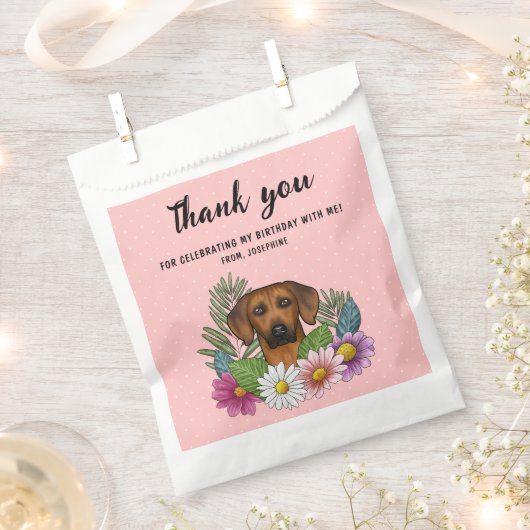 ローデシアンのリッジバックと花誕生日ありがとう フェイバーバッグ (クリップ留めされた状態)