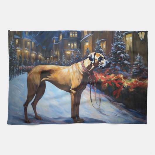ローデシアンのリッジバッククリスマスフェスティバルシーズン キッチンタオル (横)