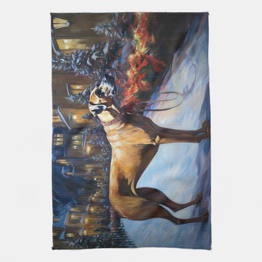 ローデシアンのリッジバッククリスマスフェスティバルシーズン キッチンタオル (縦)