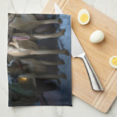 ローデシアンのリッジバックスノイそりのクリスマスデコール キッチンタオル (四つ折り)