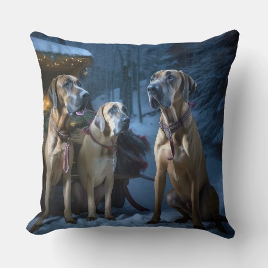 ローデシアンのリッジバックスノイそりのクリスマスデコール クッション (正面)