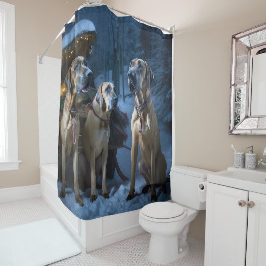 ローデシアンのリッジバックスノイそりのクリスマスデコール シャワーカーテン (インサイチュ)