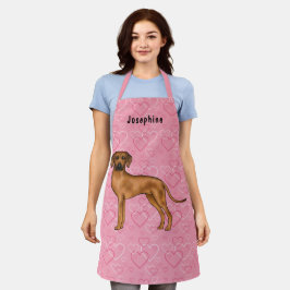 ローデシアンのリッジバックドッグのピンクのハートの名前 エプロン