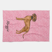 ローデシアンのリッジバックドッグのピンクのハートの名前 キッチンタオル (横)