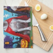 ローデシアンのリッジバックドッグズパンプキンハロウィンおもしろい キッチンタオル (四つ折り)