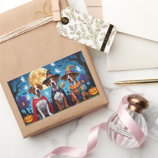 ローデシアンのリッジバックドッグズパンプキンハロウィンおもしろい 長方形シール (ギフト)