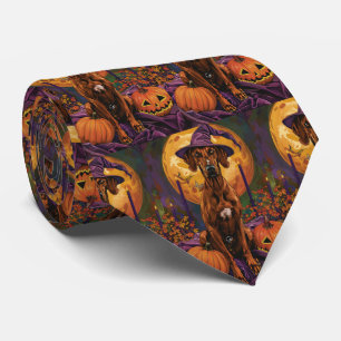 ローデシアンのリッジバックドッグハロウィンウィッチカボチャ ネクタイ