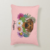 ローデシアンのリッジバックドッグヘッド夏の花模様ピンク アクセントクッション (裏面(縦))