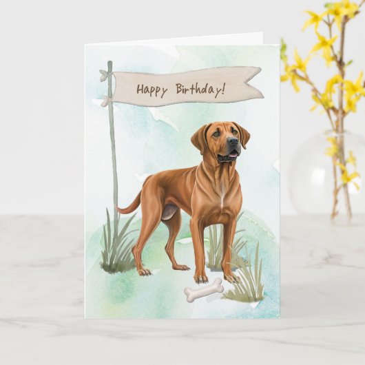 ローデシアンのリッジバック犬の誕生日標識 カード (黄色い花)