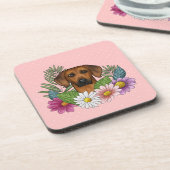 ローデシアンのリッジバック犬の頭カラフル花ピンク コースター (左側)