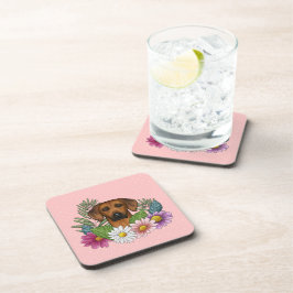 ローデシアンのリッジバック犬の頭カラフル花ピンク コースター