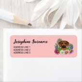 ローデシアンのリッジバック犬の頭カラフル花ピンク ラベル (インサイチュ)