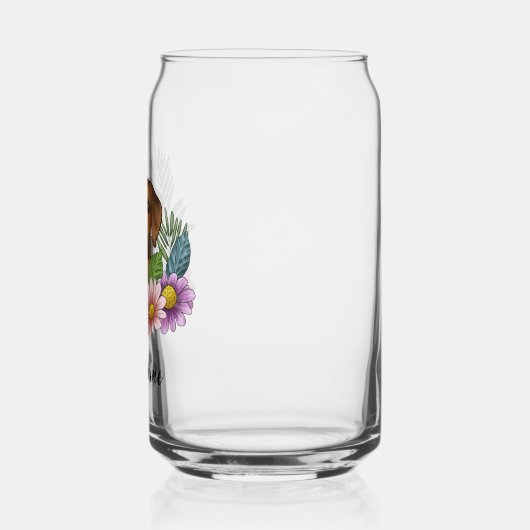 ローデシアンのリッジバック犬の頭カラフル野花 ガラス缶 (左)