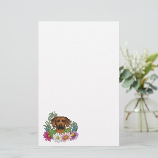 ローデシアンのリッジバック犬の頭カラフル野花 便箋 (スタンド正面)