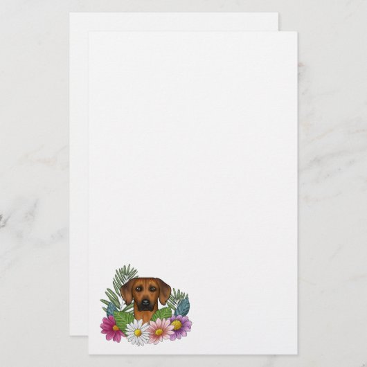 ローデシアンのリッジバック犬の頭カラフル野花 便箋 (正面/裏面)